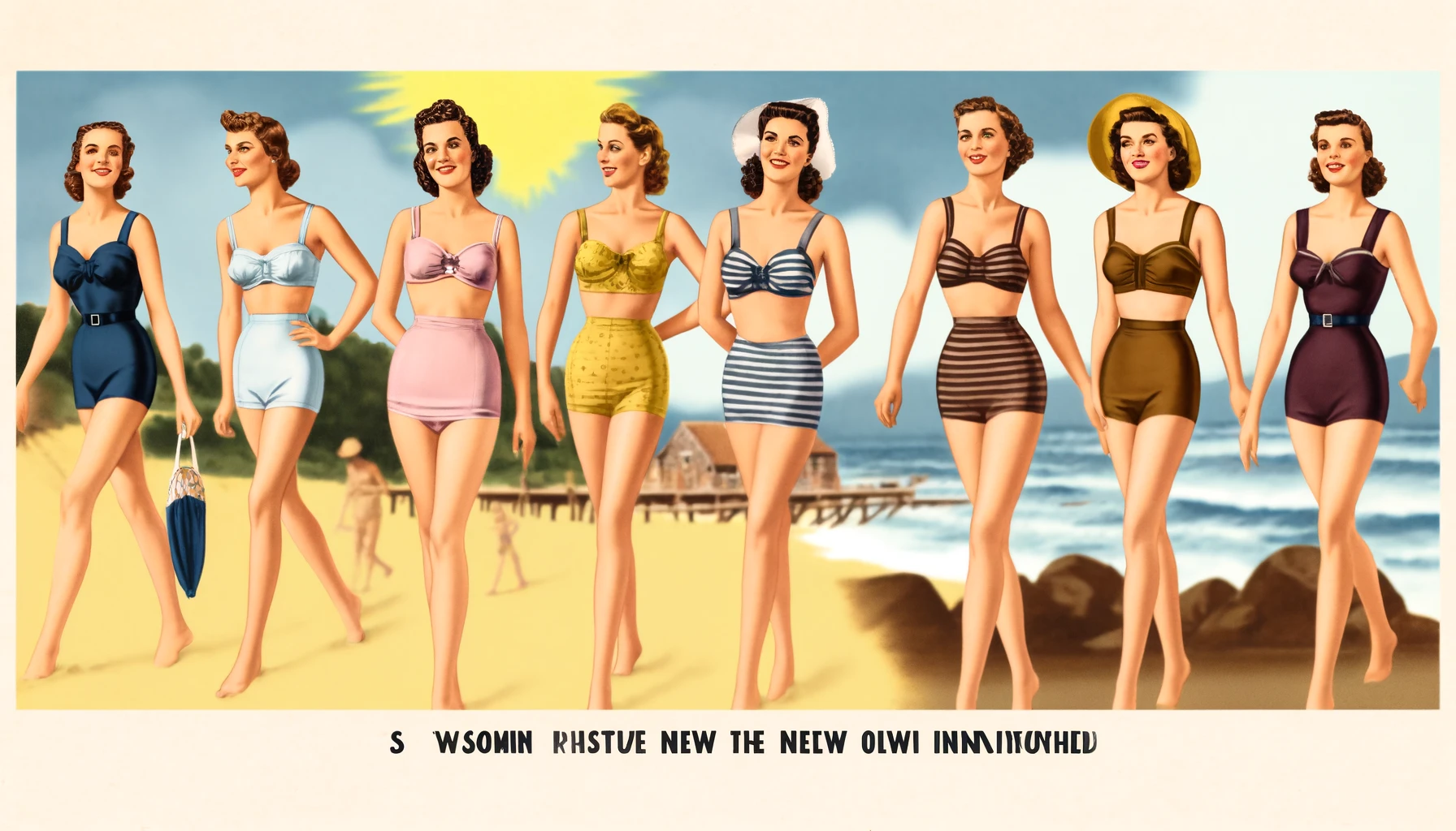 1940s Women's Swimwear: An image highlighting the introduction of the bikini and its rise in popularity.